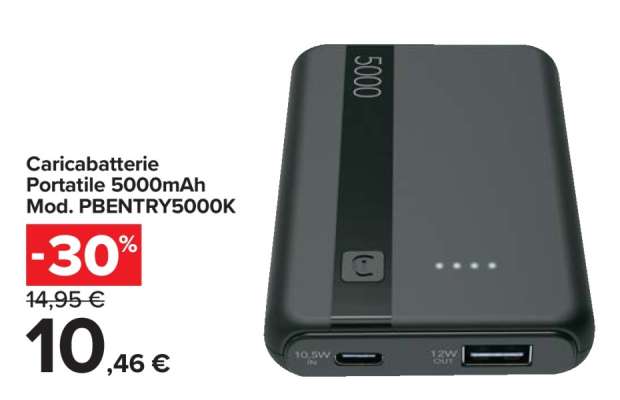 Caricabatterie Portatile 5000mAh Mod. PBENTRY5000K