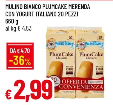 MULINO BIANCO PLUMCAKE MERENDA CON YOGURT ITALIANO 20 PEZZI