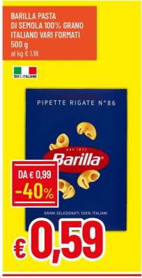 BARILLA PASTA DI SEMOLA 100% GRANO ITALIANO VARI FORMATI