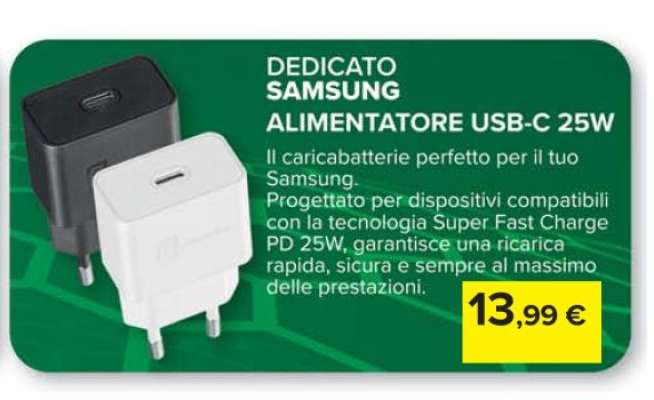 DEDICATO SAMSUNG ALIMENTATORE USB-C 25W