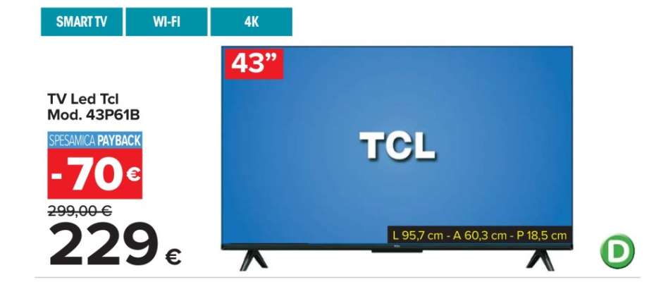 TV Led Tcl Mod. 43P61B