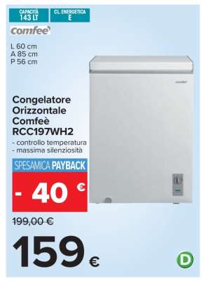 Congelatore Orizzontale Comfeè RCC197WH2
