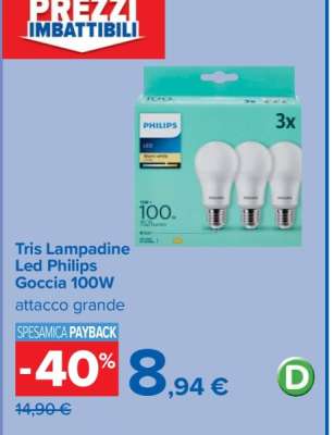 Tris Lampadine Led Philips Goccia 100W