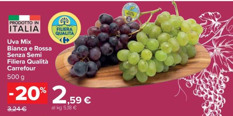 Uva Mix Bianca e Rossa Senza Semi Filiera Qualità Carrefour