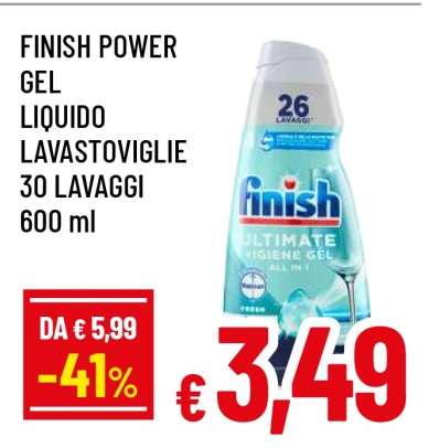 FINISH POWER GEL LIQUIDO LAVASTOVIGLIE 30 LAVAGGI 600 ml