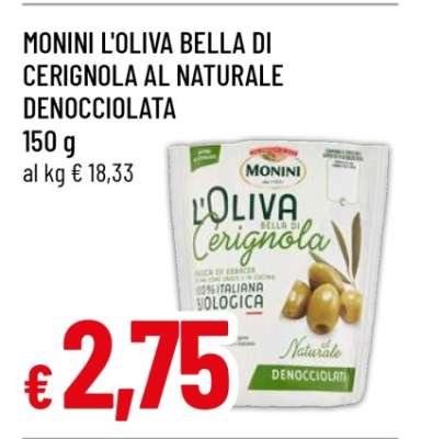 MONINI L'OLIVA BELLA DI CERIGNOLA AL NATURALE DENOCCIOLATA