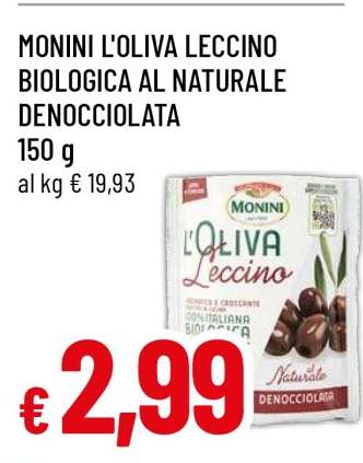 MONINI L'OLIVA LECCINO BIOLOGICA AL NATURALE DENOCCIOLATA