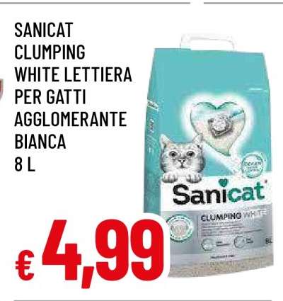SANICAT CLUMPING WHITE LETTIERA PER GATTI AGGLOMERANTE BIANCA