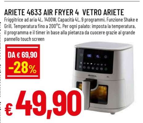 ARIETE 4633 AIR FRYER 4 VETRO ARIETE