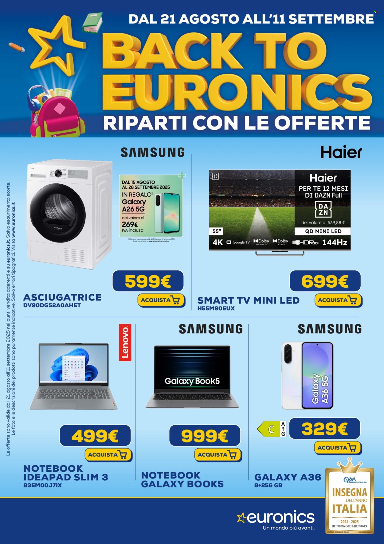 Volantino Euronics - 21/8/2025 - 11/9/2025. Pagina 1