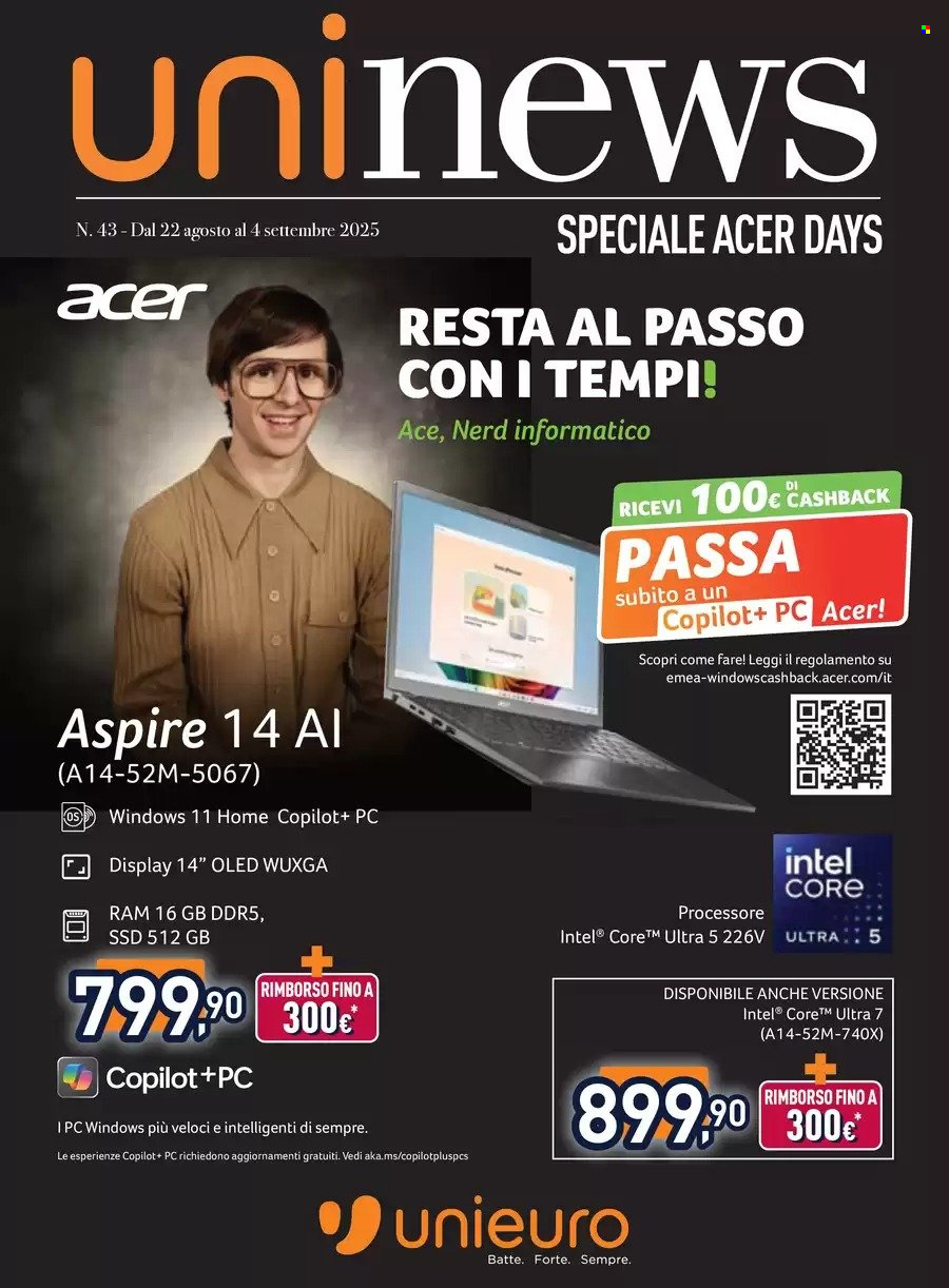 Volantino Unieuro - 22/8/2025 - 4/9/2025. Pagina 1