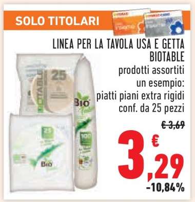 LINEA PER LA TAVOLA USA E GETTA BIOTABLE