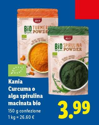 Kania Curcuma o alga spirulina macinata bio