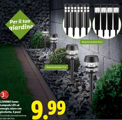 LIVARNO home Lampada LED ad energia solare con picchetto, 4 pezzi
