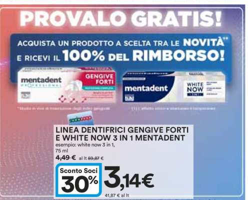 LINEA DENTIFRICI GENGIVE FORTI E WHITE NOW 3 IN 1 MENTADENT