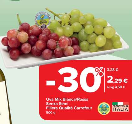 Uva Mix Bianca/Rossa Senza Semi Filiera Qualità Carrefour