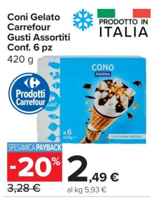 Coni Gelato Carrefour Gusti Assortiti Conf. 6 pz
