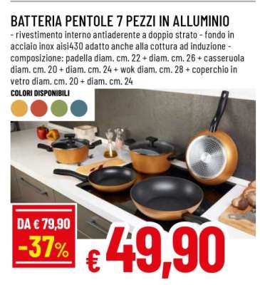 BATTERIA PENTOLE 7 PEZZI IN ALLUMINIO
