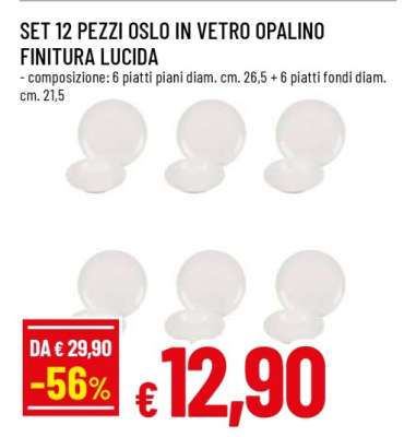 SET 12 PEZZI OSLO IN VETRO OPALINO FINITURA LUCIDA