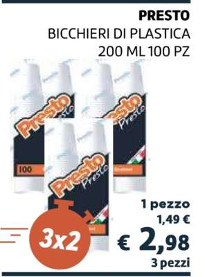PRESTO BICCHIERI DI PLASTICA 200 ML 100 PZ