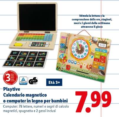 Playtive Calendario magnetico o computer in legno per bambini