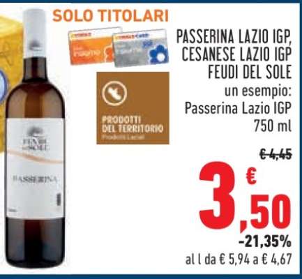 PASSERINA LAZIO IGP, CESANESE LAZIO IGP FEUDI DEL SOLE