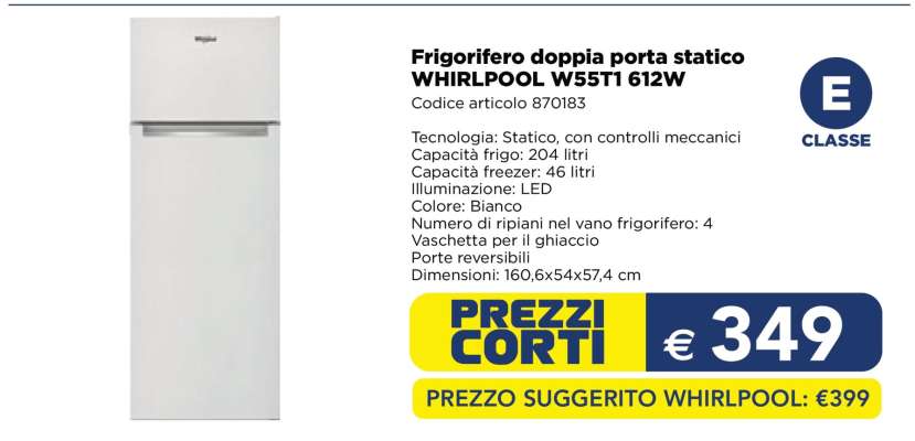 Frigorifero doppia porta statico WHIRLPOOL W55TI 612W