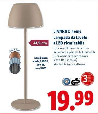 LIVARNO home Lampada da tavolo a LED ricaricabile