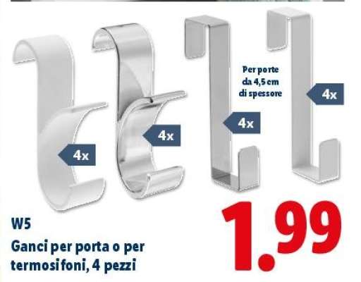 W5 Ganci per porta o per termosifoni, 4 pezzi