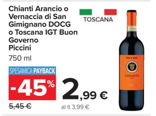 Chianti Arancio o Vernaccia di San Gimignano DOCG o Toscana IGT Buon Governo Piccini