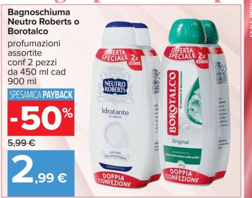 Bagnoschiuma Neutro Roberts o Borotalco