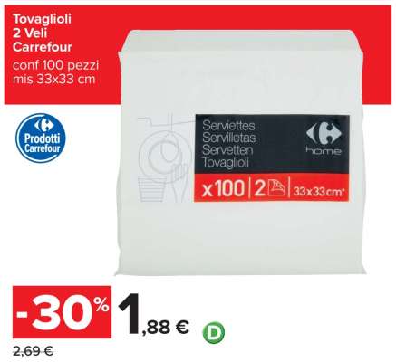 Tovaglioli 2 Veli Carrefour