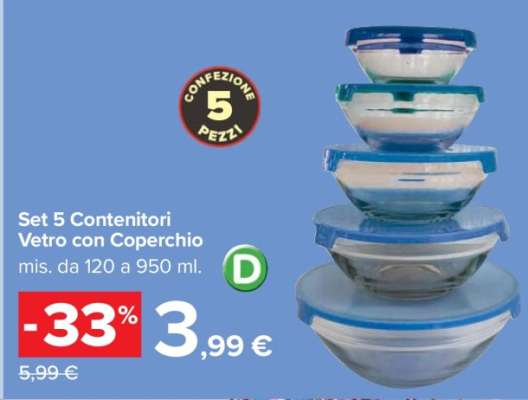 Set 5 Contenitori Vetro con Coperchio