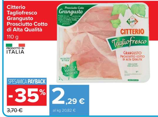 Citterio Tagliofresco Grangusto Prosciutto Cotto di Alta Qualità