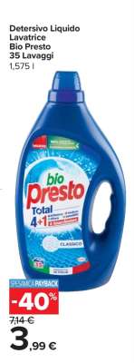 Detersivo Liquido Lavatrice Bio Presto 35 Lavaggi