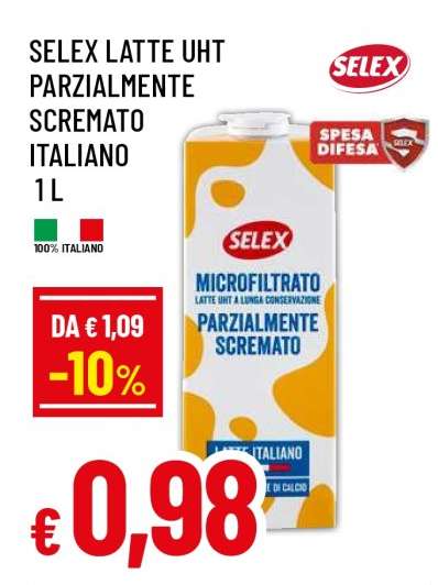 SELEX LATTE UHT PARZIALMENTE SCREMATO ITALIANO