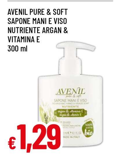 AVENIL PURE & SOFT SAPONE MANI E VISO NUTRIENTE ARGAN & VITAMINA E