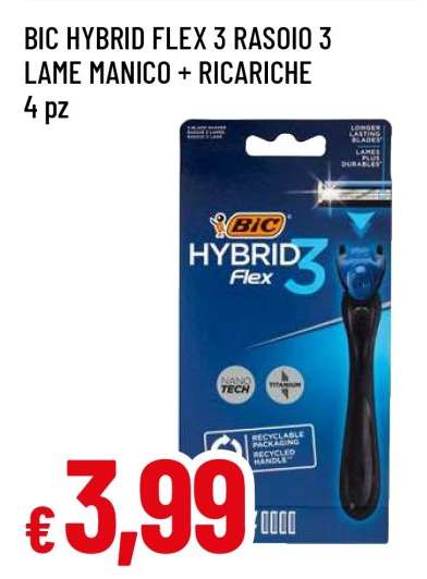 BIC HYBRID FLEX 3 RASOIO 3 LAME MANICO + RICARICHE