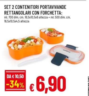 SET 2 CONTENITORI PORTAVIVANDE RETTANGOLARI CON FORCHETTA