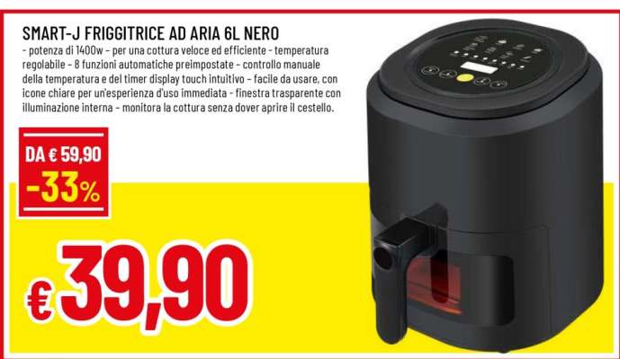 SMART-J FRIGGITRICE AD ARIA 6L NERO