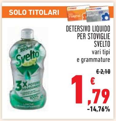 DETERSIVO LIQUIDO PER STOVIGLIE SVELTO