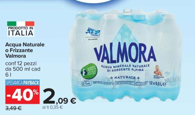 Acqua Naturale o Frizzante Valmora
