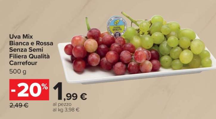 Uva Mix Bianca e Rossa Senza Semi Filiera Qualità Carrefour