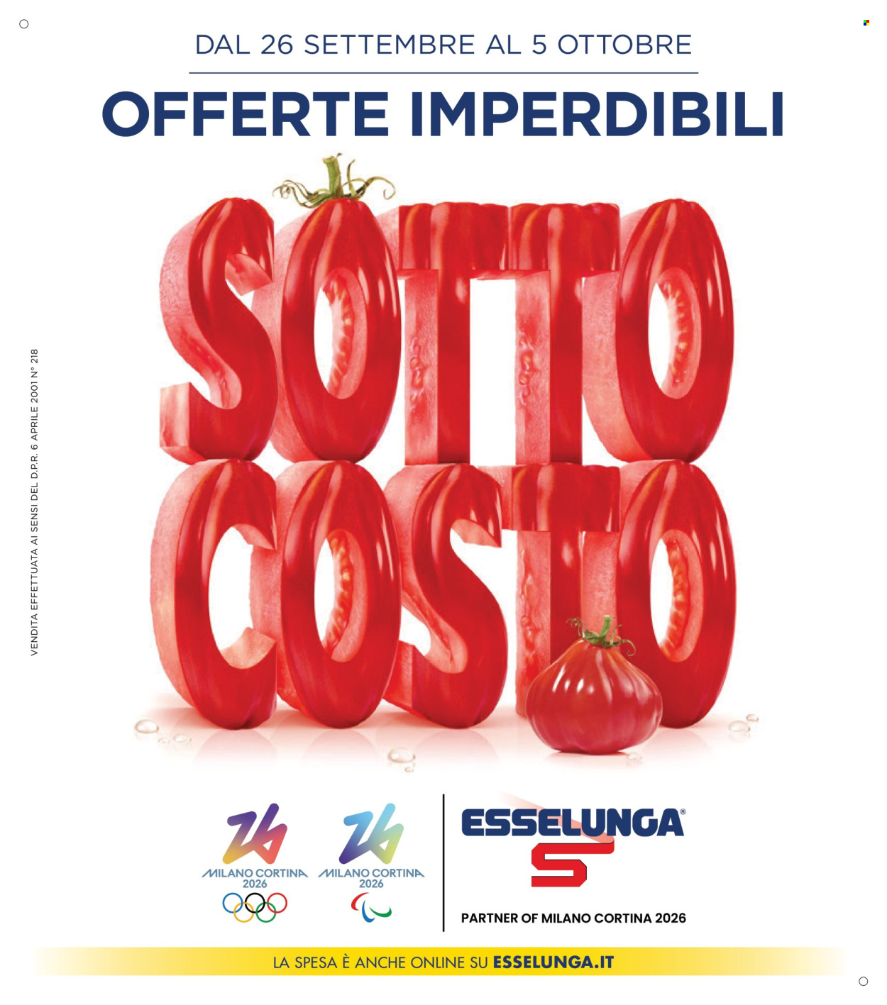 Volantino Esselunga - 26/9/2025 - 5/10/2025. Pagina 1