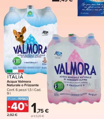 Acqua Valmora Naturale o Frizzante
