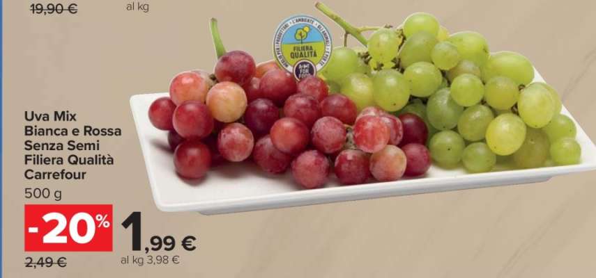 Uva Mix Bianca e Rossa Senza Semi Filiera Qualità Carrefour
