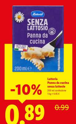 Latteria Panna da cucina senza lattosio