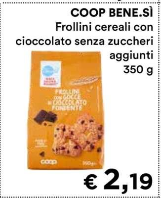 COOP BENE.SÌ Frollini cereali con cioccolato senza zuccheri aggiunti 350 g