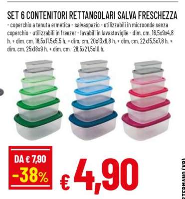 Set 6 contenitori rettangolari salva freschezza