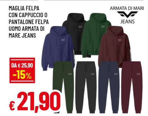 Maglia Felpa con Cappuccio o Pantalone Felpa Uomo Armata di Mare Jeans
